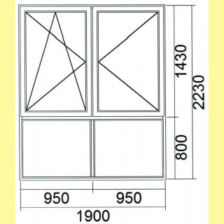 2 flg. Fenster mit Unterlicht | 190 x 223 | DK/ DR | weiß | VD311