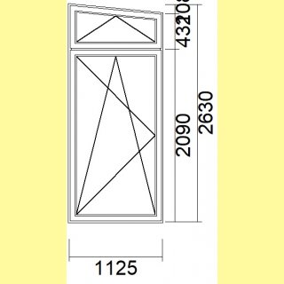 1 flg. Balkontür mit schrägem Oberlicht | 112,5 x 263/242,2 | links | weiß | 2-fach Glas | VG521