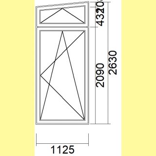 1 flg. Balkontür mit schrägem Oberlicht (II. Wahl) | 112,5 x 242,2/263 | rechts | weiß | 2-fach Glas | VG522