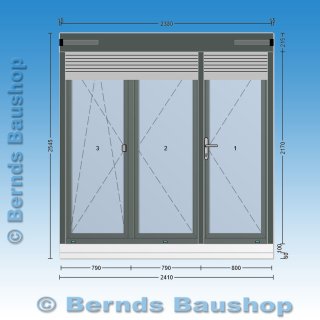 Balkontür mit Rollladen | 238 x 217 / 241 x 238,5 | basaltgrau | 3-fach Glas | abschließbar und flache Schwelle | VH531
