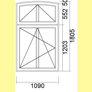 1 flg. Fenster mit Kipp Oberlicht / Segmentbogen | 109 x 180,5 | links | weiß | 3-fach Verglasung | UB263