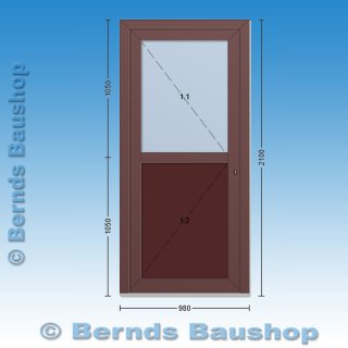 Nebeneingangstür | schokobraun | 98 x 210 | DIN rechts einwärts öffnend | Einzelstück | umlaufend stahlverstärkt | PG741