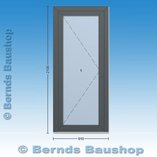 Eingangstür | Vollglastür | anthrazit | 91 x 210 | rechts einwärts | umlaufend stahlverstärkt | RD701