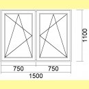 2 flg. Fenster | 150 x 110 + 17,5 cm Aufsatzrollladen mit Gurt | DK/DK (Pfosten) | weiß | 3-fach Glas | WC411