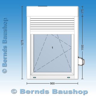 Fenster mit Aufsatzrollladen | 90 x 127,5 cm | rechts | weiß | 3-fach Glas | WC263