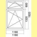 1 flg. Fenster mit Dreh-Kipp Oberlicht | 118 x 192 | links | weiß/ Moosgrün | 2-fach Glas | WG261