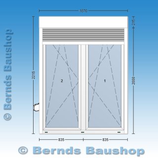 Kunststoff Balkontür mit Rollladen | 167 x 200 / 167 x 221,5 | weiß | 3-fach Glas | WJ541
