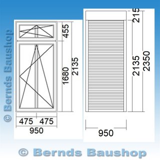 Fenster mit Oberlicht und Aufsatzrollladen | 95 x 213,5 + 21,5 | weiß | 3-fach Glas