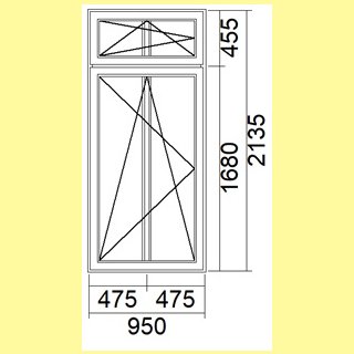 1 flg. Fenster mit Oberlicht + Aufsatzrollladen | 95 x 213,5 + 21,5 | weiß | 3-fach Glas | Dreh-Kipp links | WK272