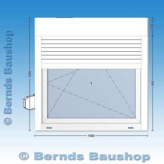 Fenster mit Aufsatzrollladen | 108 x 90,5 + 17,5 cm | links | weiß | 2-fach Glas | XA267