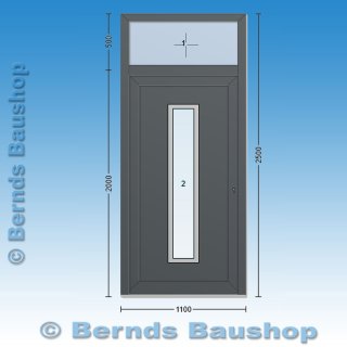Kunststoff Haustür mit Oberlicht | anthrazit | 110 x 250 | rechts einwärts | umlaufend stahlverstärkt | XL701
