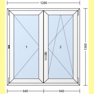 2 flg. Stulp-Fenster | 128 x 136 | D/DK | weiß | 2-fach Glas | YJ311