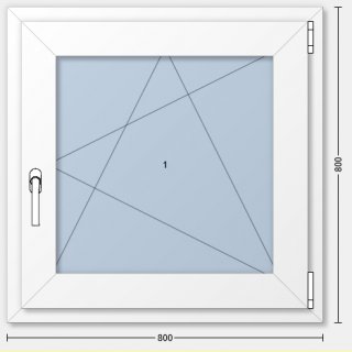 1 flg. Fenster - Energy | 80 x 80 | weiß | 3-fach Glas | Dreh-Kipp rechts | YJ266