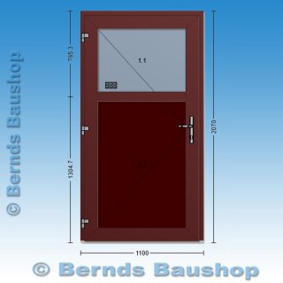 Kunststoff Nebeneingangstür | Eiche Dunkel | 110 x 207 | links auswärts | umlaufend stahlverstärkt | YJ701K