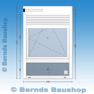 Fenster mit Unterlicht und Aufsatzrollladen | 110 x 145 + 17,5 | weiß | 2-fach Glas | YK261