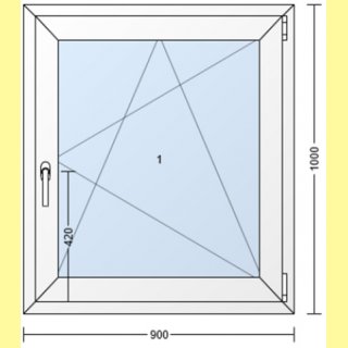 1 flg. Fenster | 90 x 100 | rechs | weiß | 2-fach Glas | ZC261