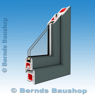 1 flg. Fenster | Farbe: innen weiß/ außen basaltgrau (Holzmaserung) | Breite x Höhe in cm: 100 x 100 | DIN rechts einwärts öffnend