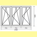 Fenster | 214 x 140 | 3x Dreh-Kipp | beidseitig Shogun | RA421