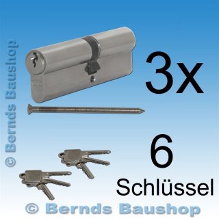 zwei Schliesszylinder mit sechs Schluesseln und zwei Montageschrauben
