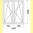 2 flg. Fenster | 140 x 155 + 21,5 cm Aufsatzrollladen mit Motor | weiß | 3-fach Glas | DK/ DK | TC412