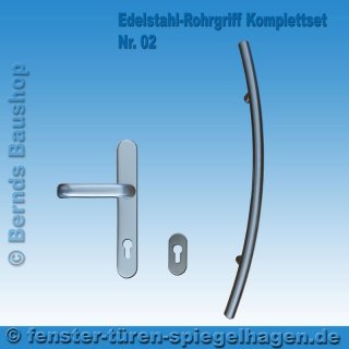 Edelstahl-Rohrgriff gebogen Komplettset Nr.02 silber EV-01 Edelstahl