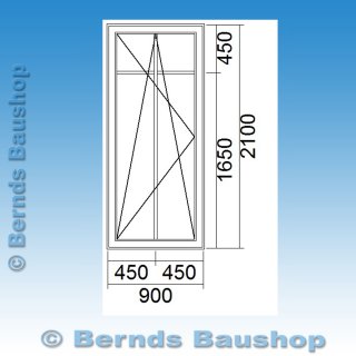 Skizze einer Balkontür mit eingezeichnetem Sprossenkreuz (Senkrecht mittig, Höhe von oben 45 cm)