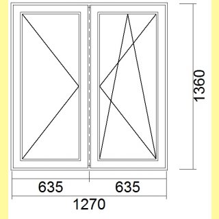 2 flg. Fenster-Stulp | 127 x 136 | links Dreh; rechts Dreh-Kipp | weiß/ Basaltgrau | UA311