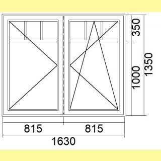 2 flg. Fenster (Stulp) | 163 x 135 inkl. Aufsatzrollo 163 x 156,5 cm | links dreh /rechts dreh-kipp | Schokobraun | 3-fach Glas | UA312