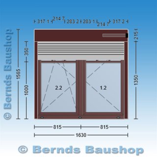 Sprossen Fenster mit Aufsatzrollo | 163 x 156,5 cm | Schokobraun | 3-fach Glas | UA312